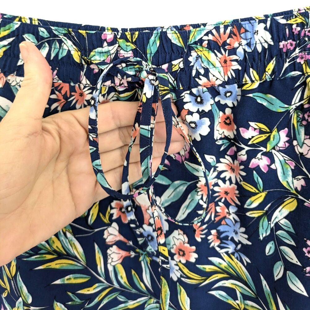 Talbots Floral A-Line Skirt 8 Blue Pink Pockets Elastic Waist Knee Length Spring - Picture 3 of 10